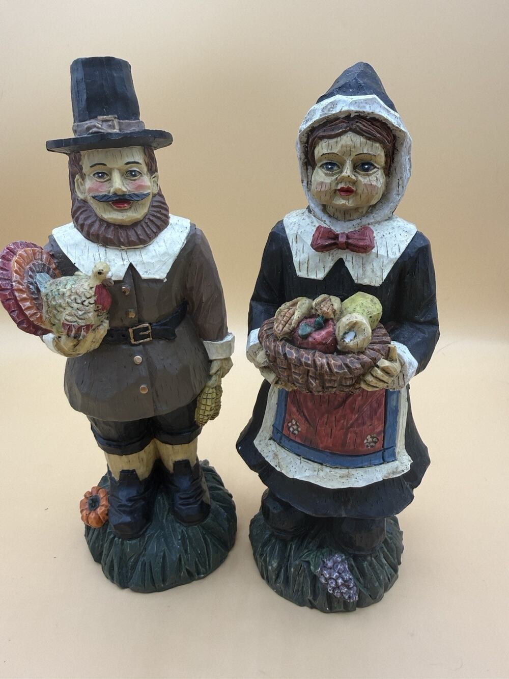 Vintage Pilgrim Puritan Thanksgiving Figurines Set 8” Resin Harvest Decor